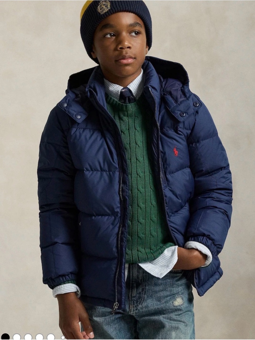 Ralph Lauren Navy Puffer Jacket with Red Pony Embroidery boys 10-12 years